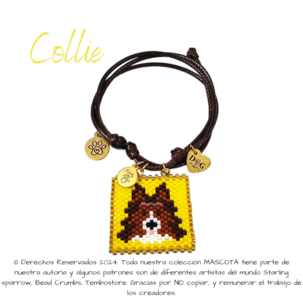 Pulsera artesanal de miyuki con imagen de perro Collie