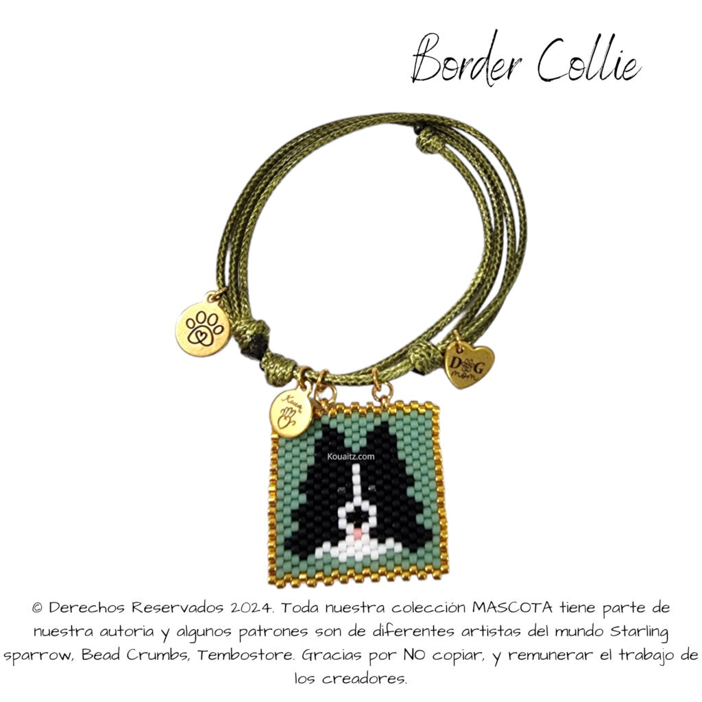 Pulsera artesanal de miyuki con imagen de perro Border Collie