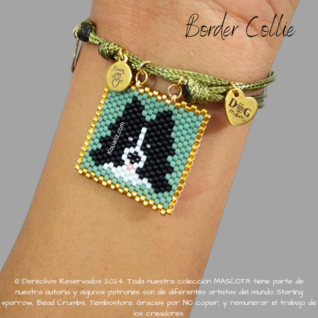 Pulsera artesanal de miyuki con imagen de perro Border Collie