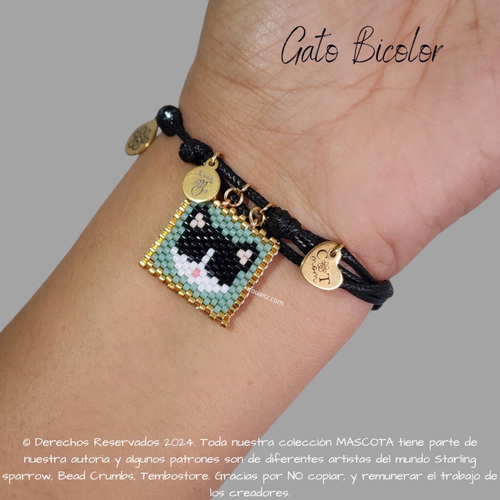 Gato Bicolor Pulsera, Llavero, Collar o Kit