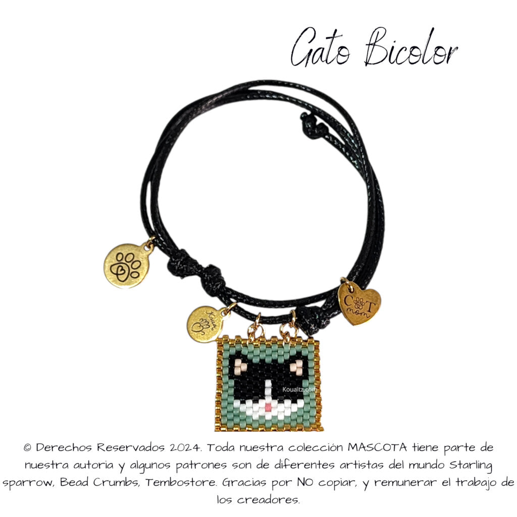 Gato Bicolor Pulsera, Llavero, Collar o Kit