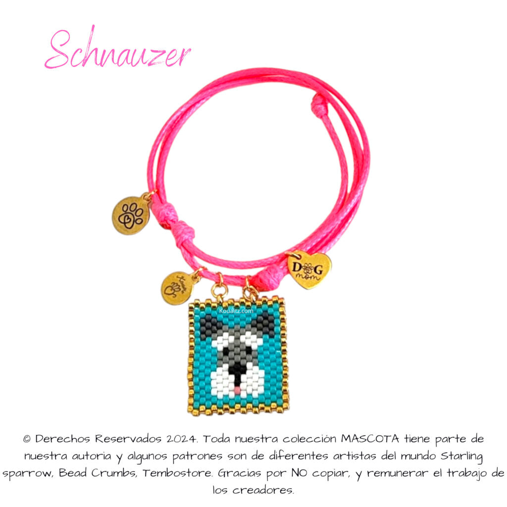 Pulsera artesanal de miyuki hecha en México con imagen de perro Schnauzer
