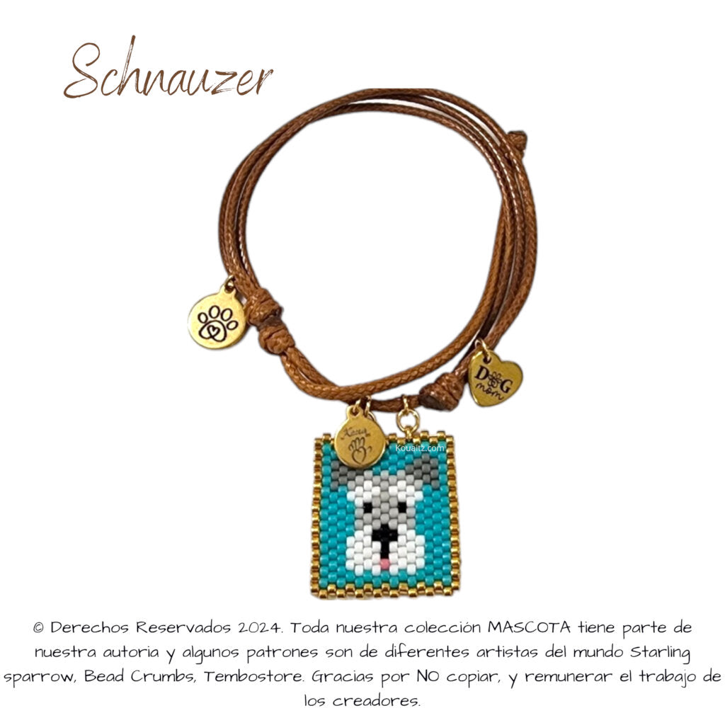 Pulsera artesanal de miyuki hecha en México con imagen de perro Schnauzer