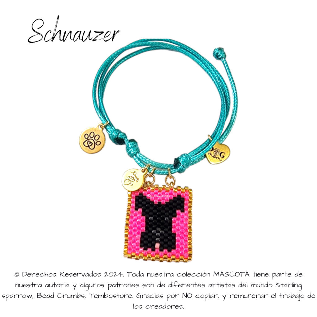Pulsera artesanal de miyuki hecha en México con imagen de perro Schnauzer