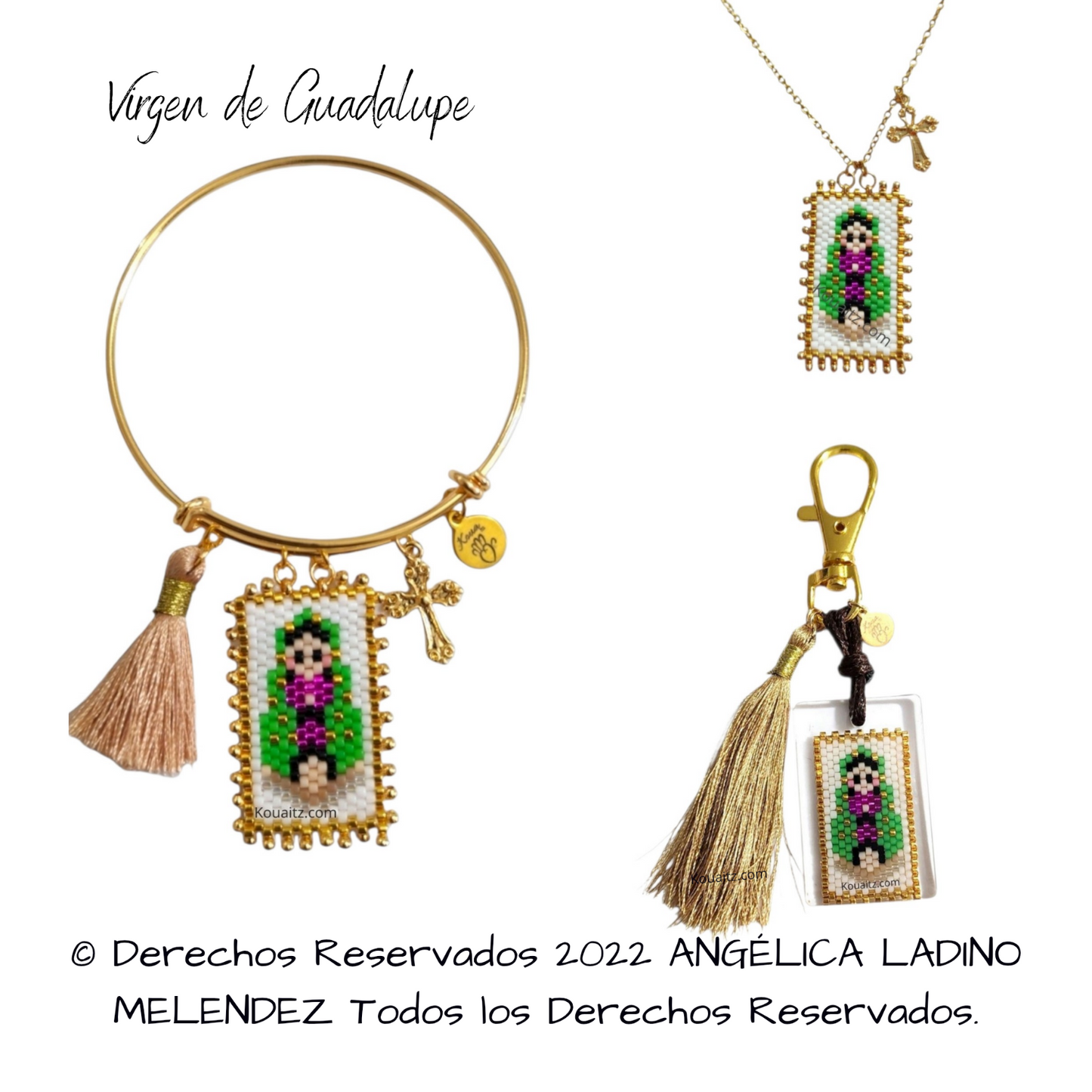 Kit Santos o Virgen Pulsera Dorada, collar y llavero