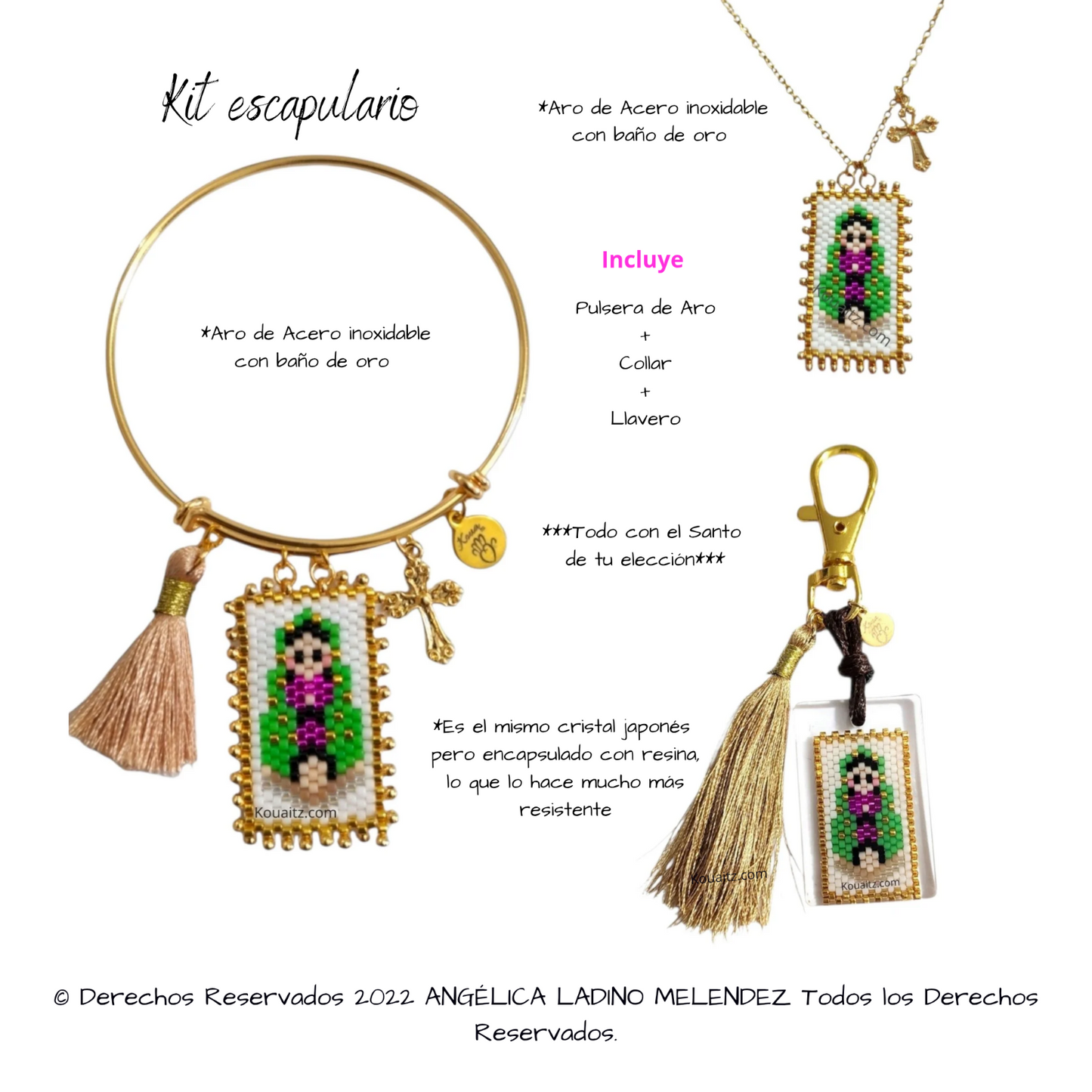 Virgen de Guadalupe Pulsera, Llavero, Collar o Kit