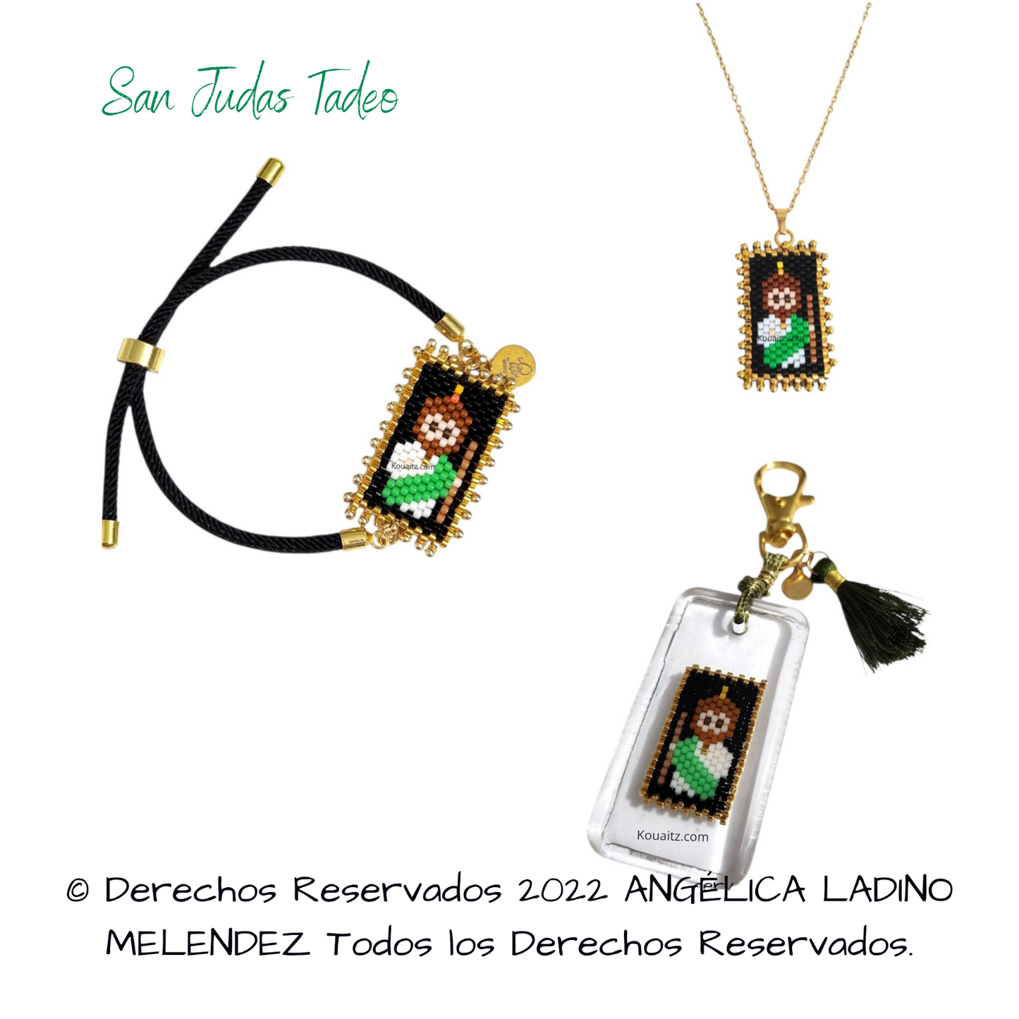 Kit Santos o Virgen Pulsera Cordón, collar y llavero