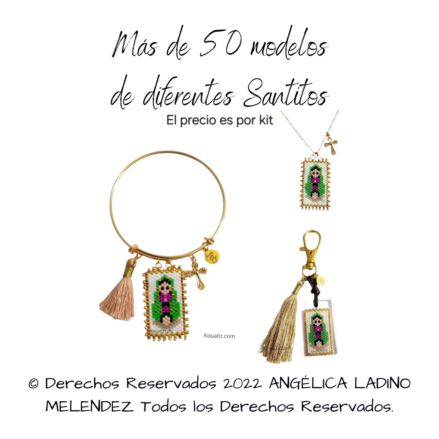 Kit Santitos Pulsera Dorada + Llavero + Collar
