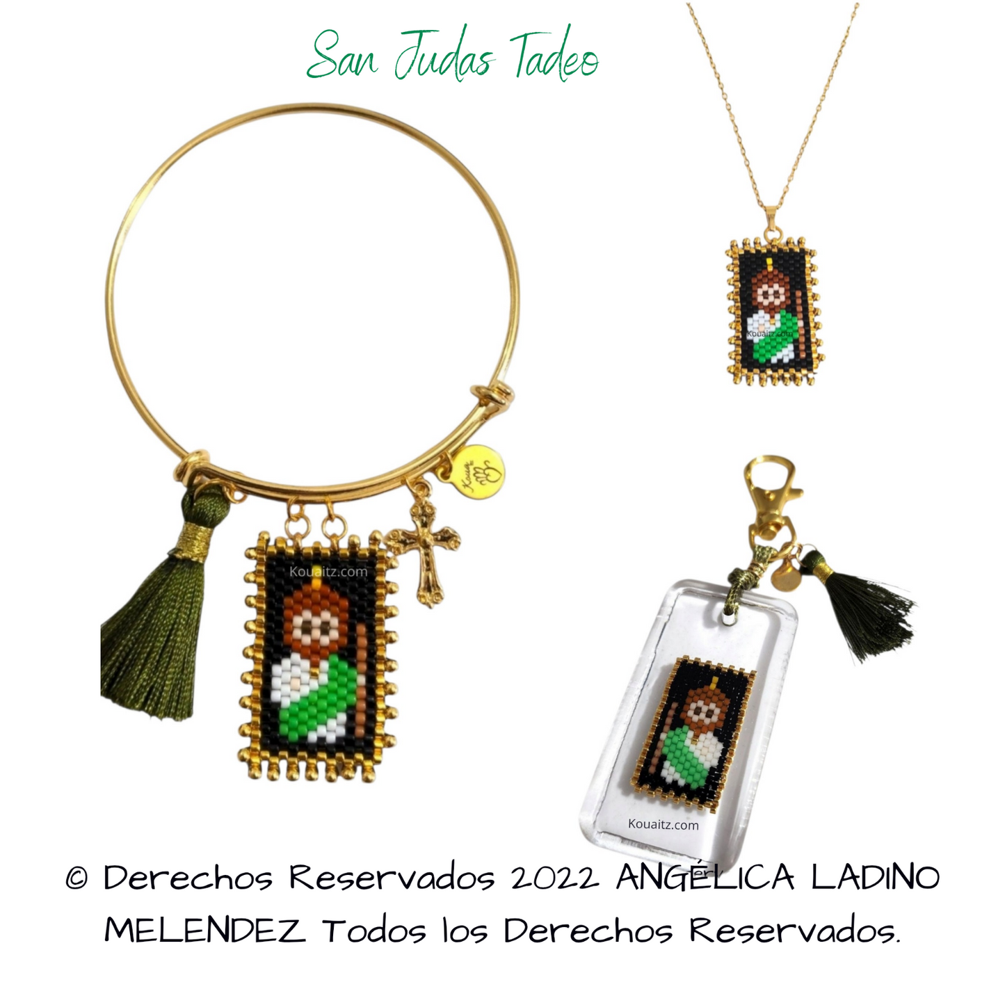 Kit Santos o Virgen Pulsera Dorada, collar y llavero