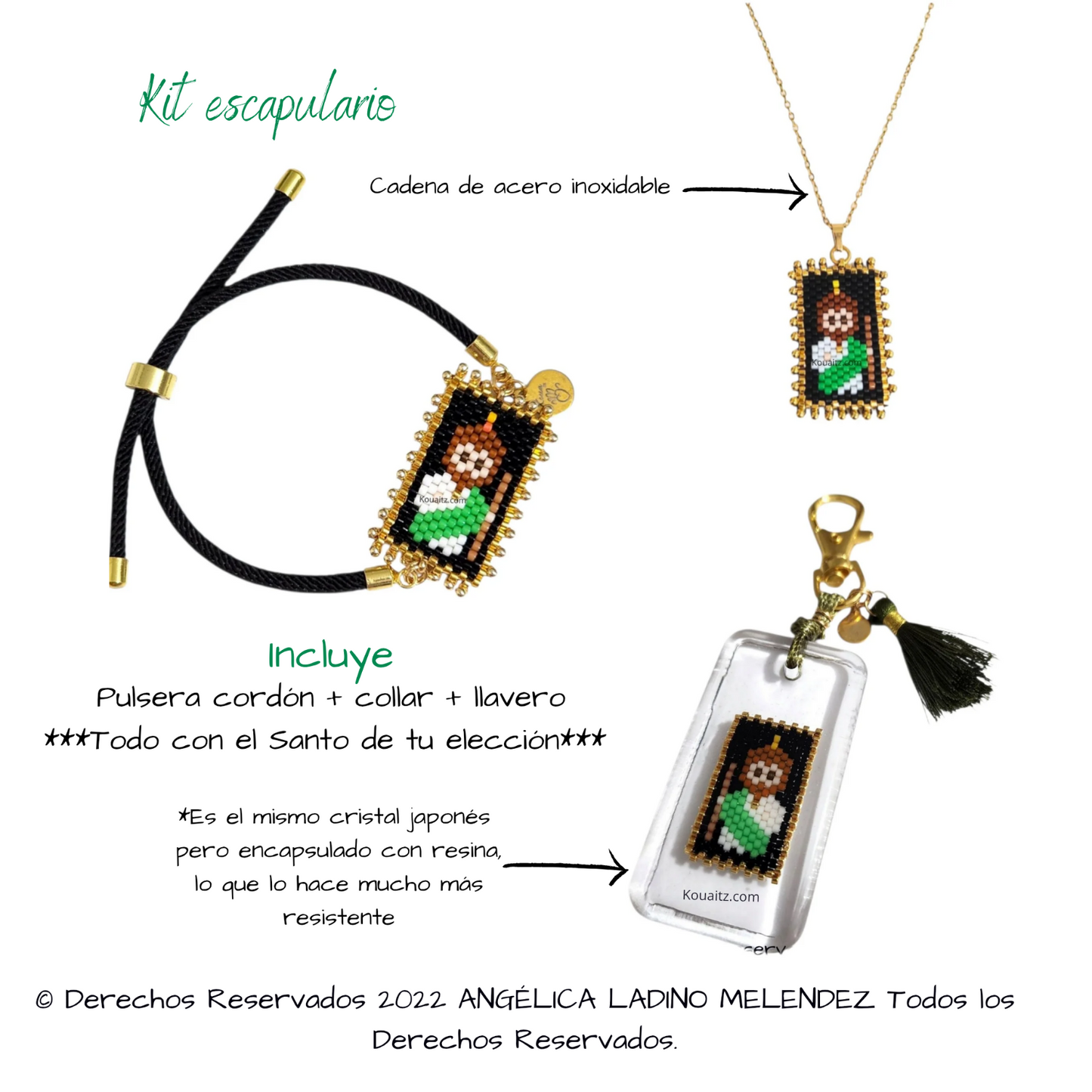 Virgen de Lourdes Pulsera, Llavero, Collar o Kit