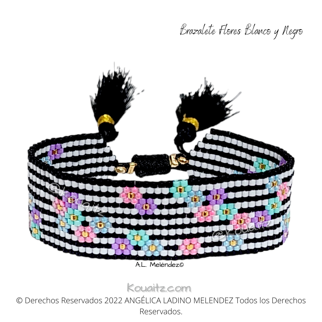 Brazalete Flores Blanco y Negro