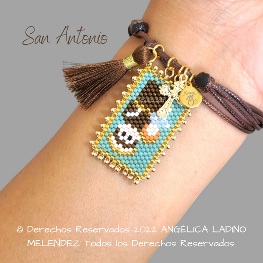 Pulsera Joyería Religiosa, Escapulario San Antonio de Padua Hecho a Mano Hecho en México