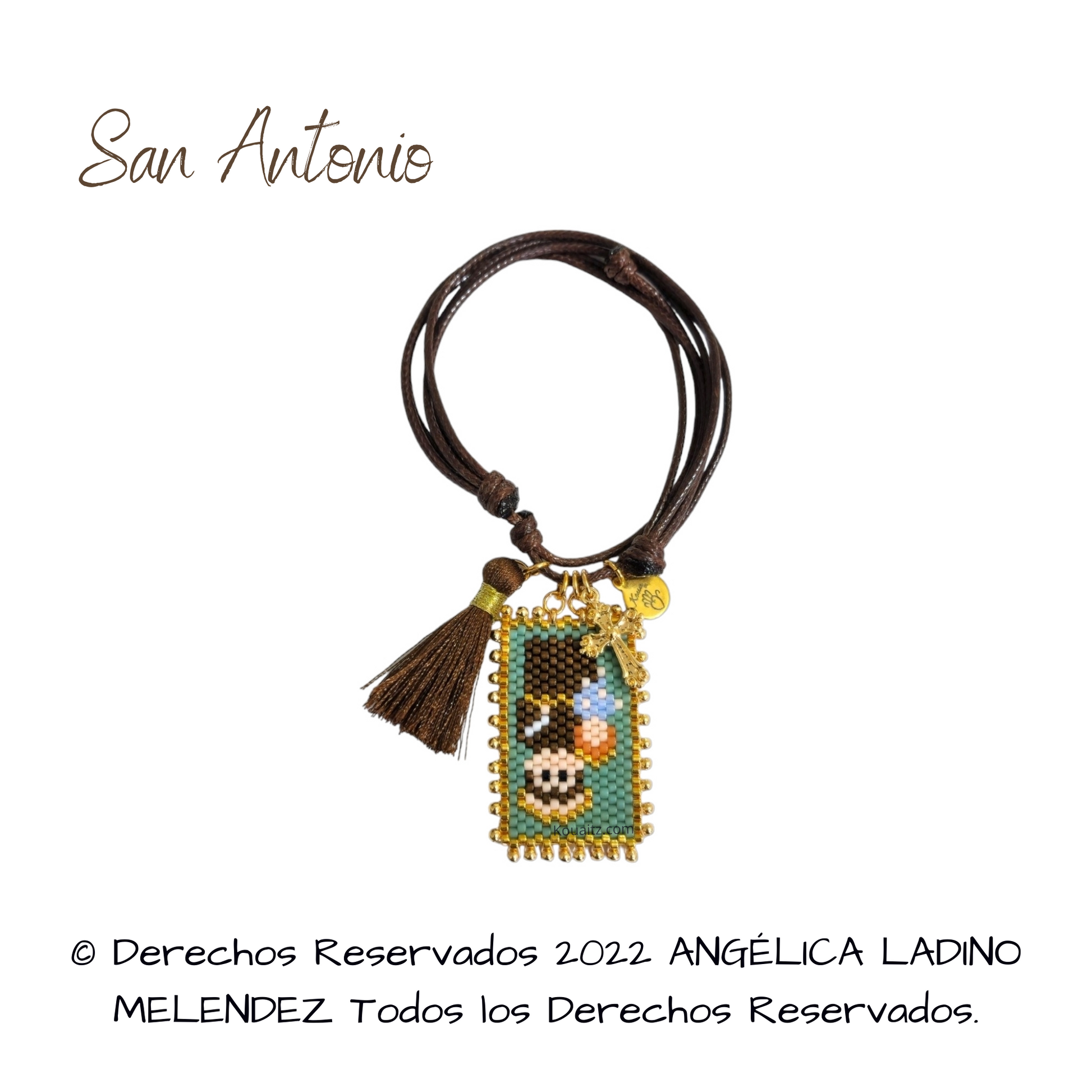 Pulsera Joyería Religiosa, Escapulario San Antonio de Padua Hecho a Mano Hecho en México