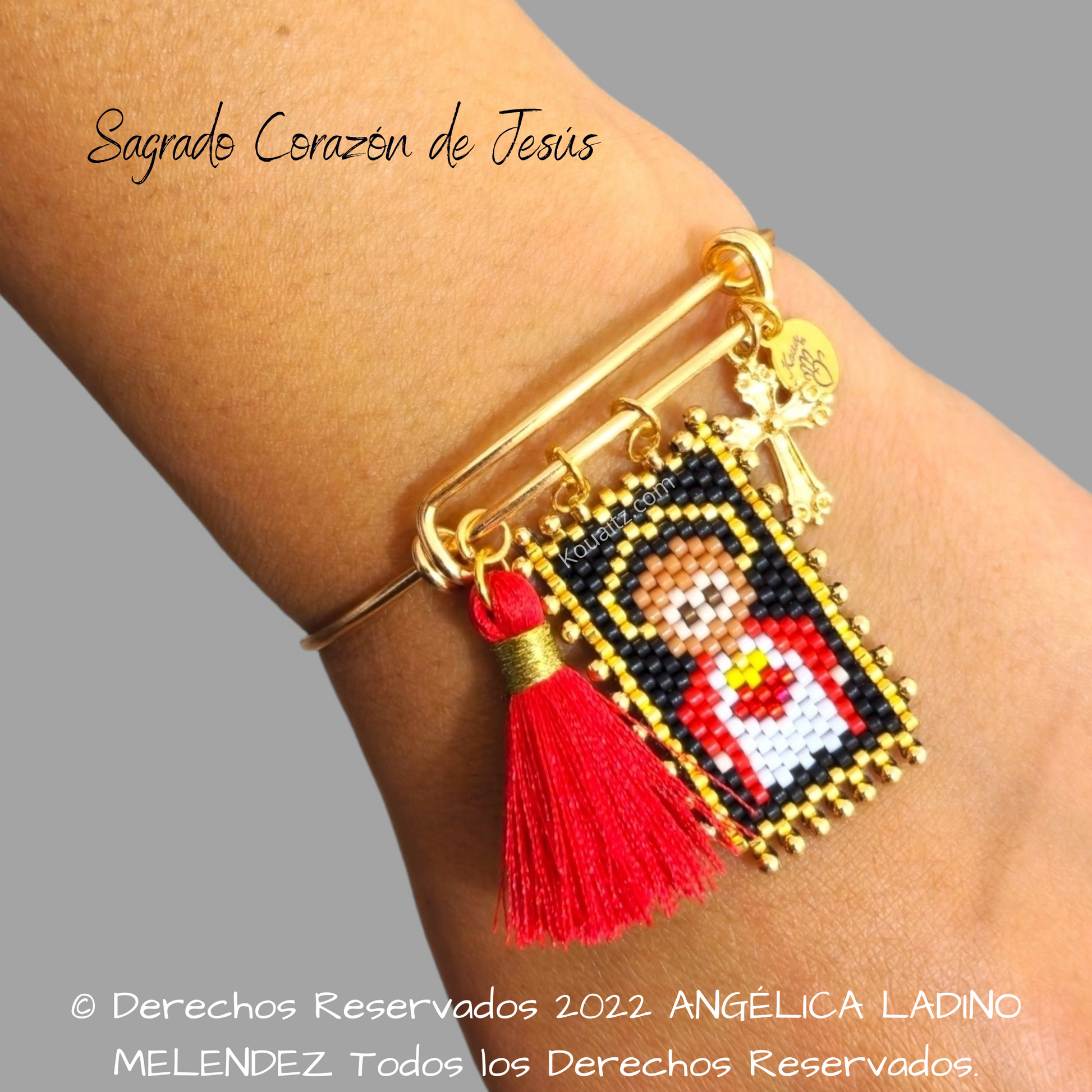 Pulsera Joyería Religiosa, Escapulario Sagrado Corazón de Jesús Hecho a Mano Hecho en México