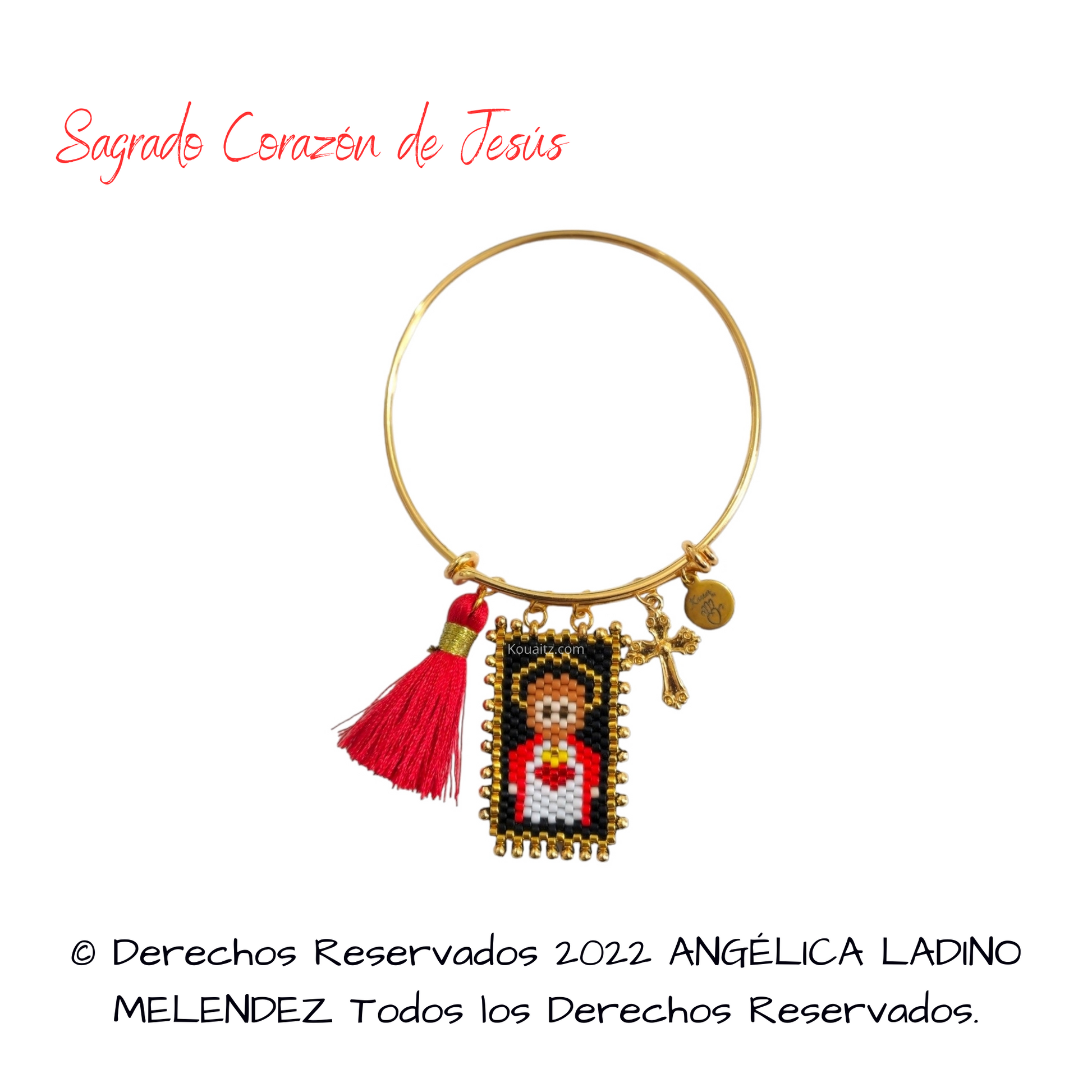 Pulsera Joyería Religiosa, Escapulario Sagrado Corazón de Jesús Hecho a Mano Hecho en México