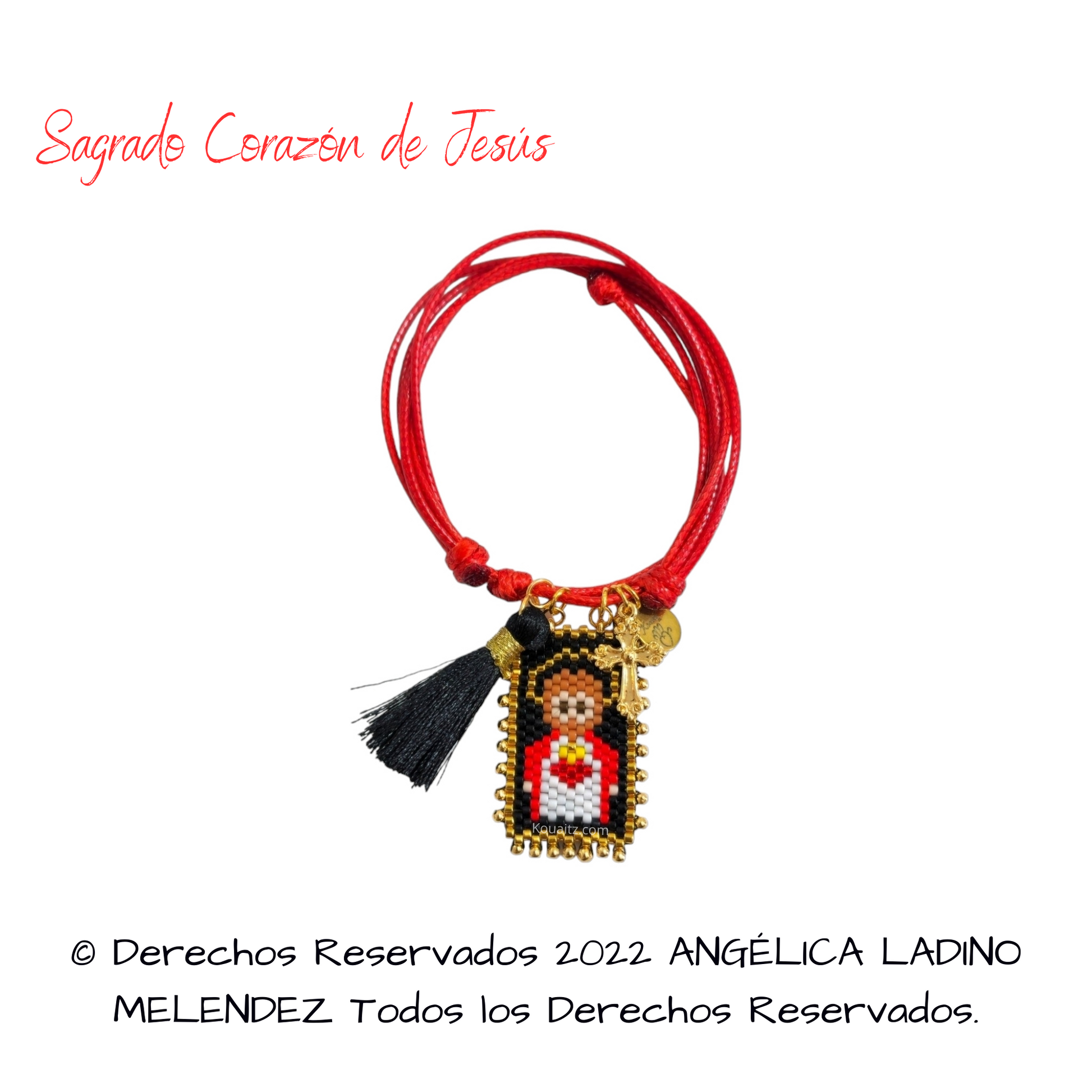 Pulsera Joyería Religiosa, Escapulario Sagrado Corazón de Jesús Hecho a Mano Hecho en México