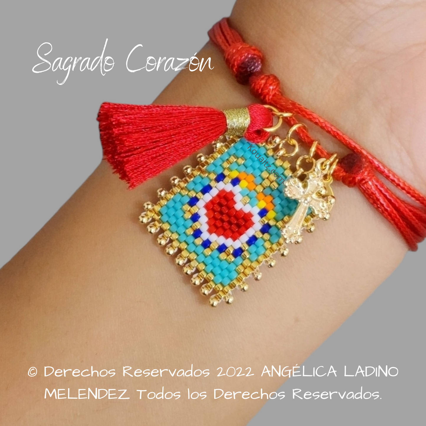 Pulsera Joyería Religiosa, Escapulario Sagrado Corazón Hecho a Mano Hecho en México