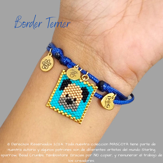 Pulsera artesanal de miyuki hecha en México con imagen de perro border terrier