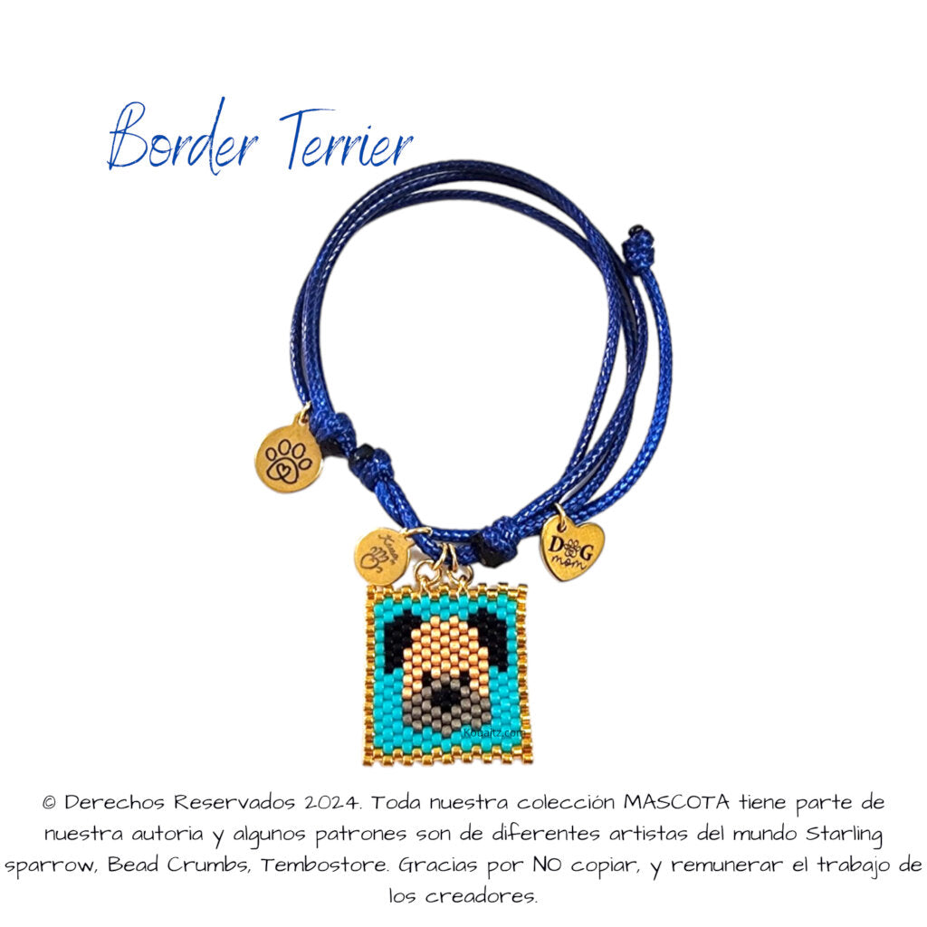 Pulsera artesanal de miyuki hecha en México con imagen de perro border terrier 