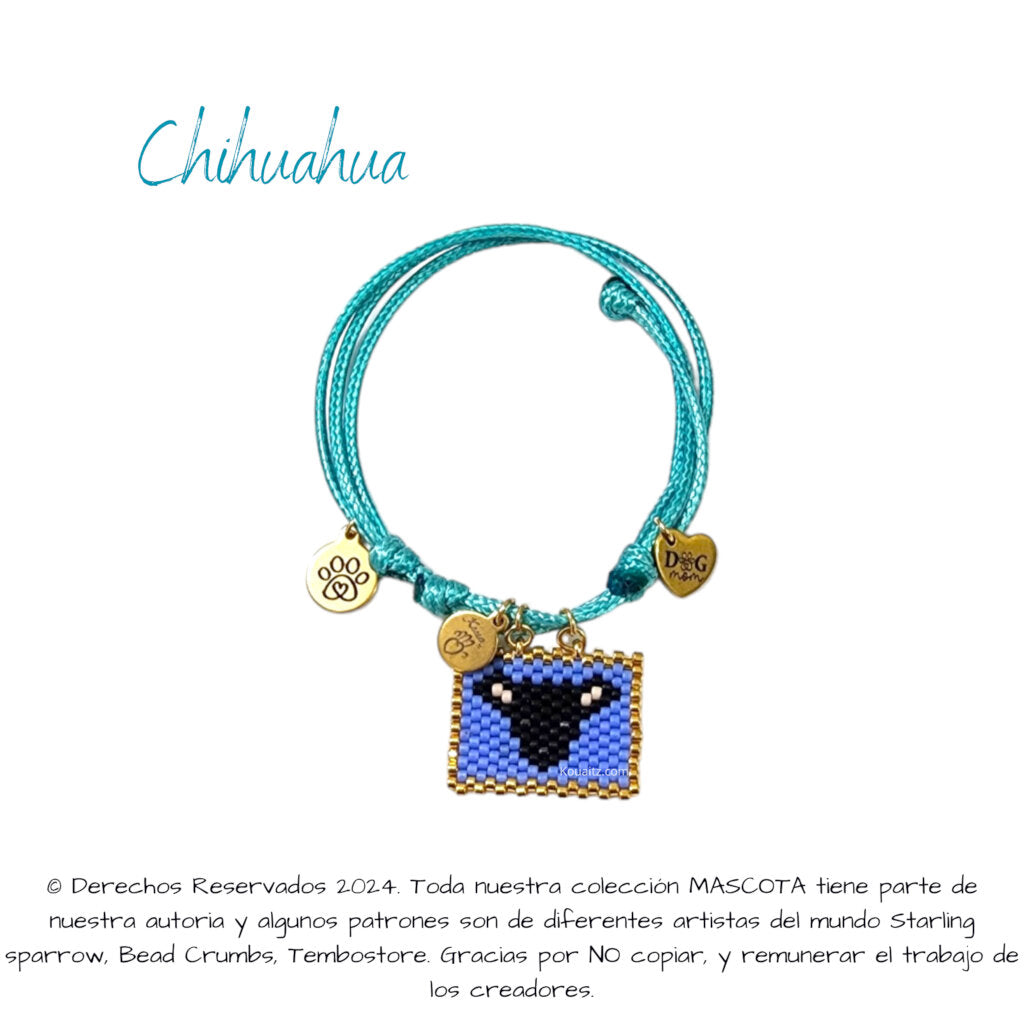 Pulsera artesanal de miyuki hecha en México con imagen de perro chihuahua