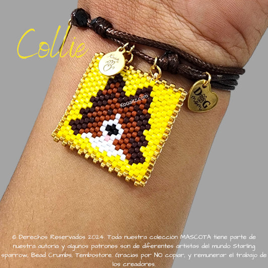 Pulsera artesanal de miyuki  con imagen de perro Collie 