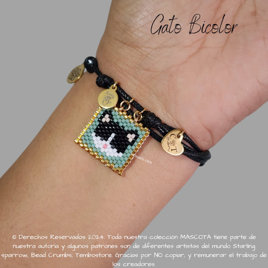Gato Bicolor Pulsera, Llavero, Collar o Kit