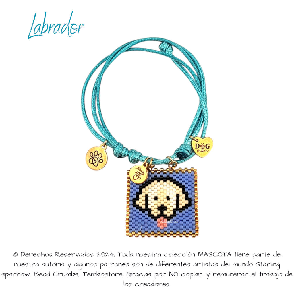 Pulsera artesanal de miyuki hecha en México con imagen de perro Golden Retriver 