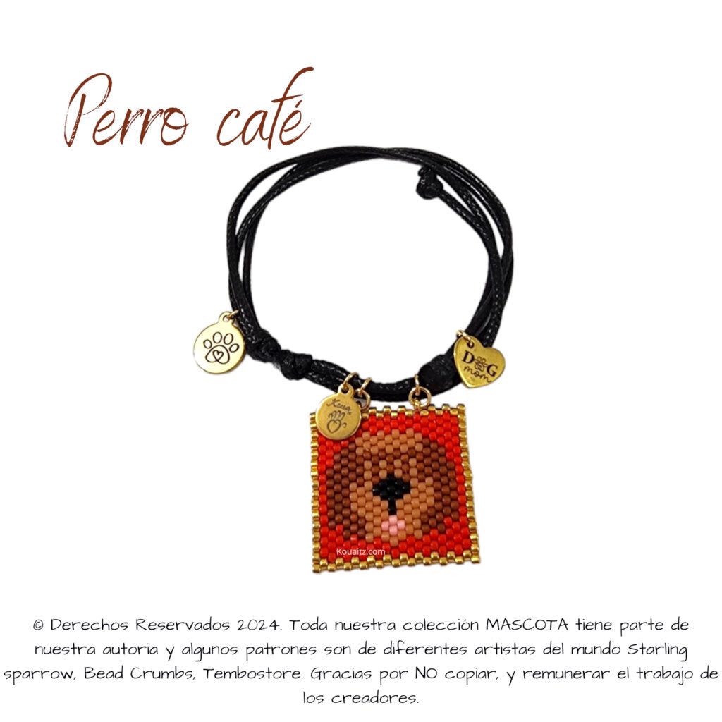 Pulsera artesanal de miyuki hecha en México con imagen de perro café 