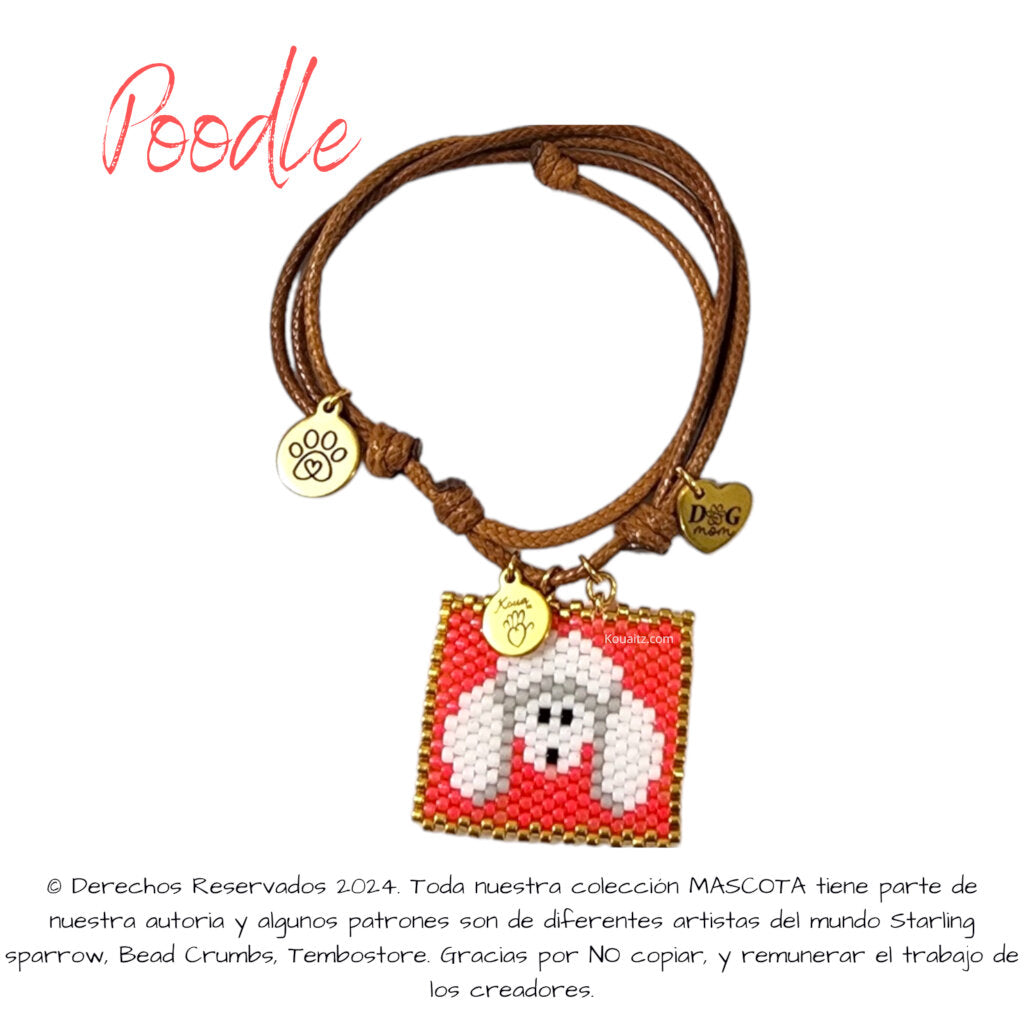 Pulsera artesanal de miyuki hecha en México con imagen de perro poodle 