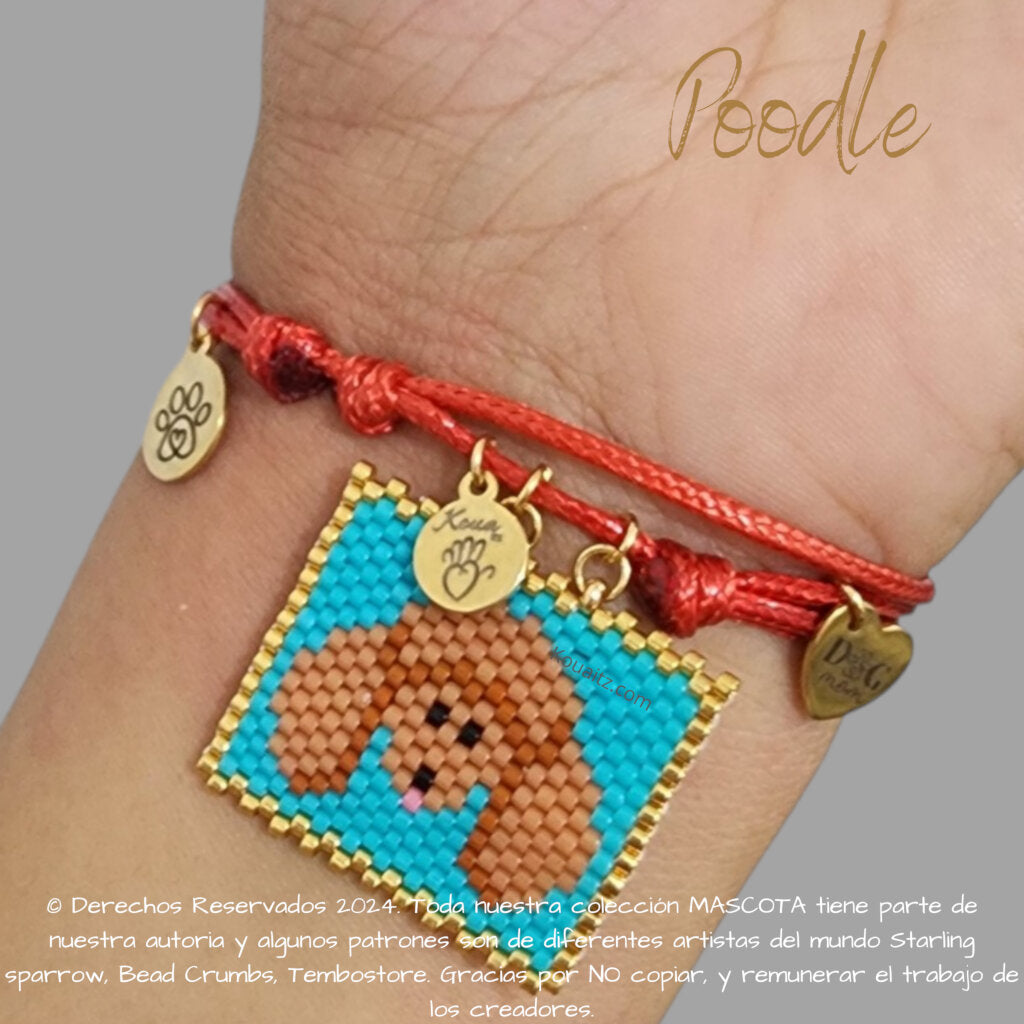 Pulsera artesanal de miyuki hecha en México con imagen de perro poodle 