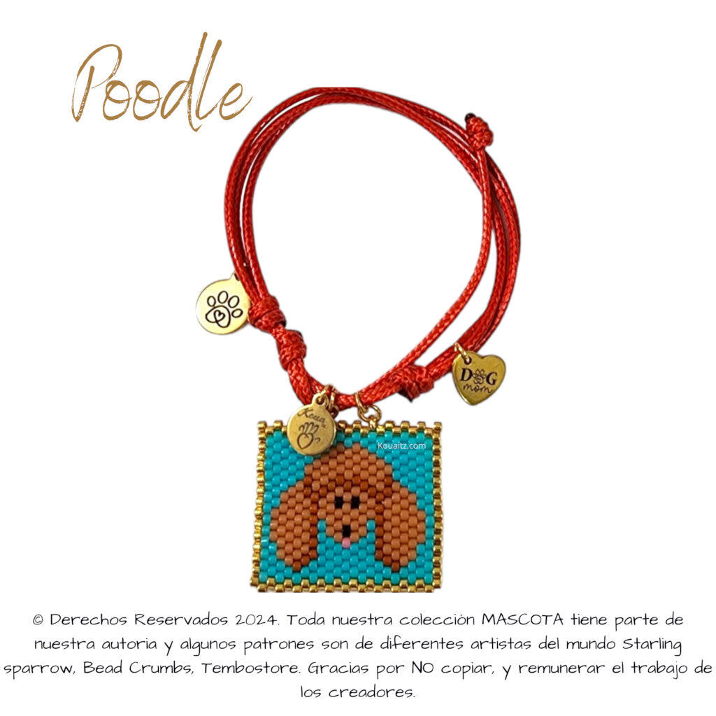 Pulsera artesanal de miyuki hecha en México con imagen de perro poodle 