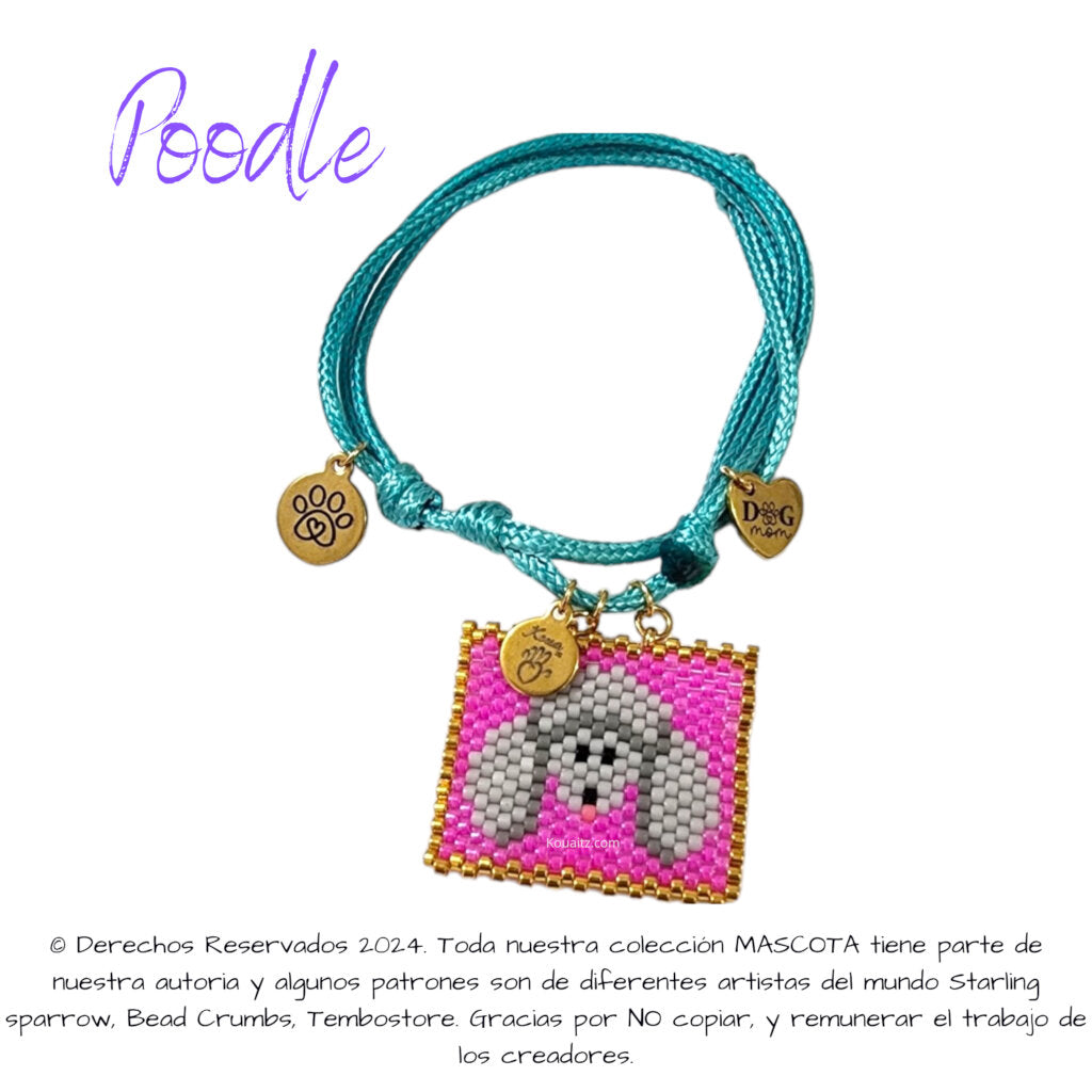 Pulsera artesanal de miyuki hecha en México con imagen de perro poodle 