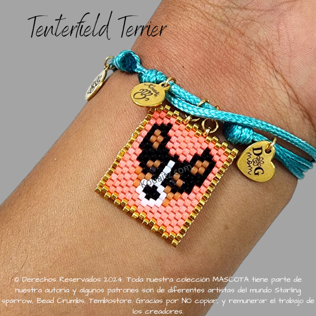 Pulsera artesanal de miyuki hecha en México con imagen de perro tenterfield terrier 