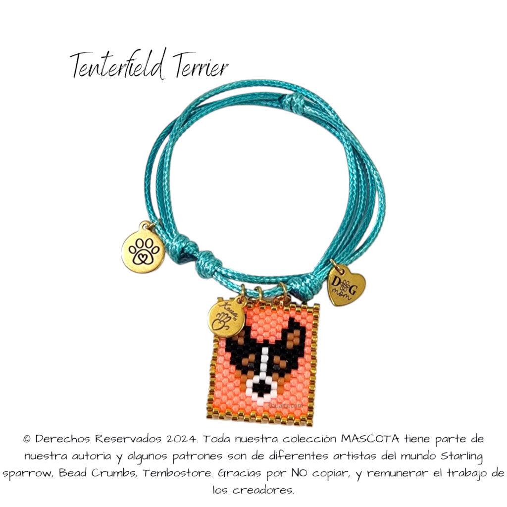 Pulsera artesanal de miyuki hecha en México con imagen de perro tenterfield terrier 