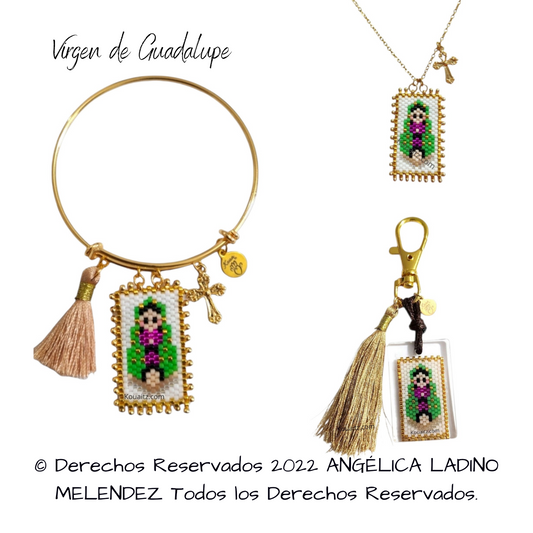 Kit Santos o Virgen  Pulsera Dorada, collar y llavero