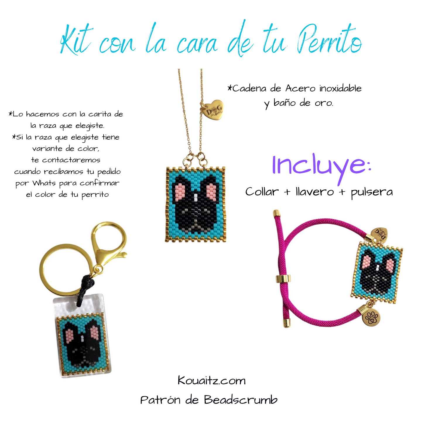 Bulldog Francés Pulsera, Llavero, Collar o Kit