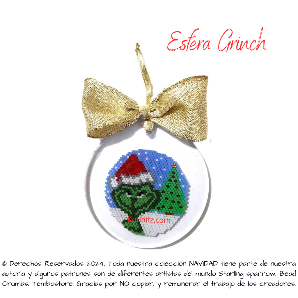 Esferas Navideñas Artesanales  Grinch con Delica Miyuki encapsulada en resina | Koua Itz 🎁