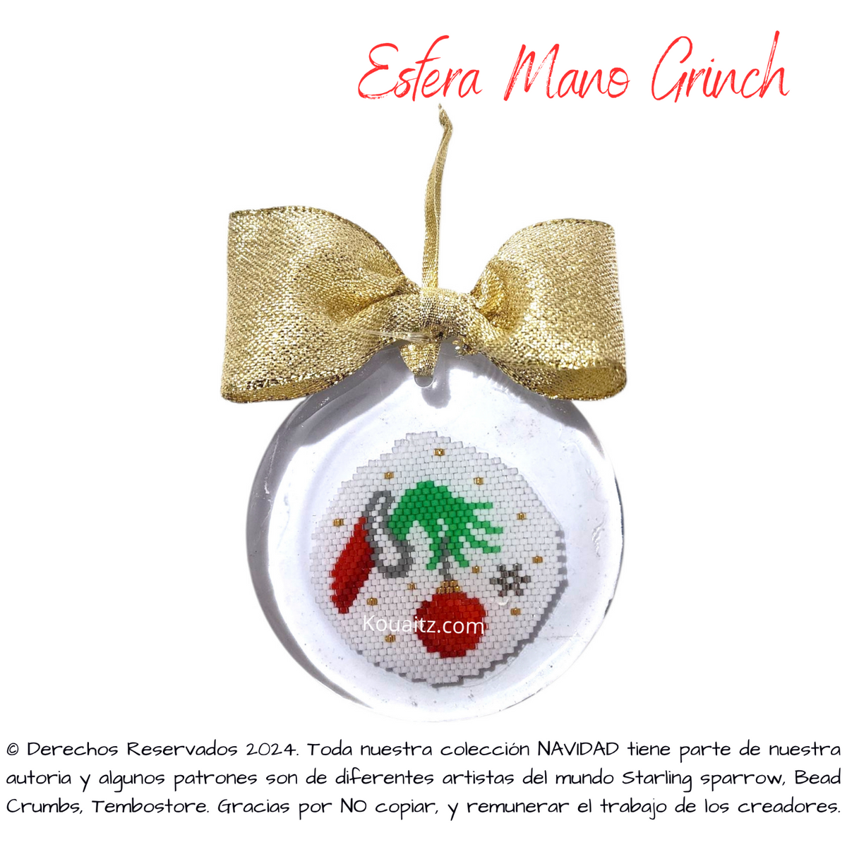 Esferas Navideñas Artesanales  Grinch con Delica Miyuki encapsulada en resina | Koua Itz 🎁
