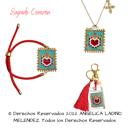 Kit Santos o Virgen  Pulsera Cordón, collar y llavero