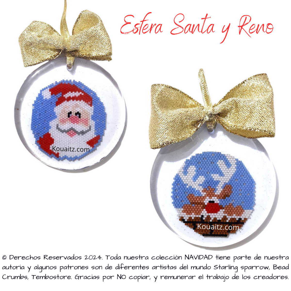 Esferas Navideñas Artesanales Santa y Reno con Delica Miyuki encapsulada en resina | Koua Itz 🎁