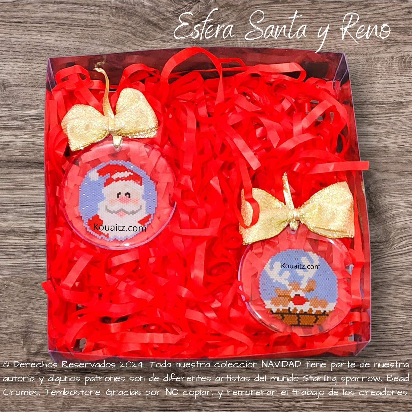 Esferas Navideñas Artesanales Santa y Reno con Delica Miyuki encapsulada en resina | Koua Itz 🎁