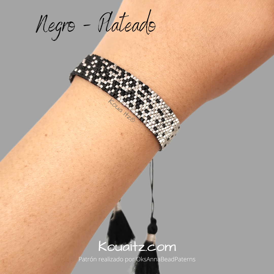 Brazalete Negro plateado Miyuki Artesanal