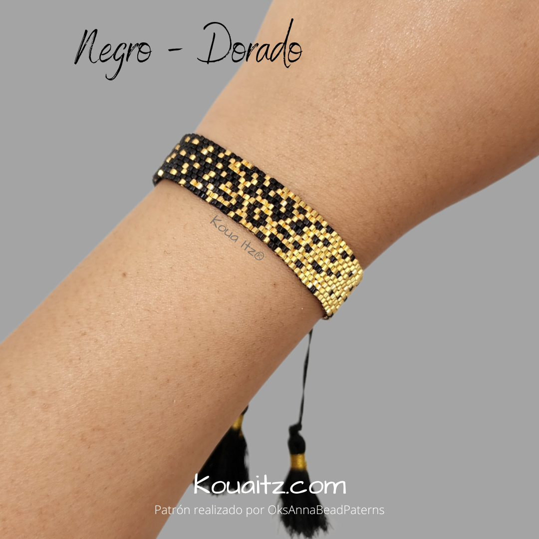 Brazalete Negro dorado Miyuki Artesanal